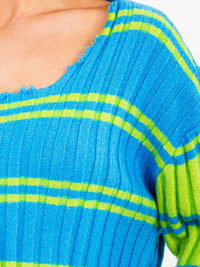 WOMEN'S LONG SLEEVE SQUARE NECK COLORBLOCK RIBBED CROP TOP