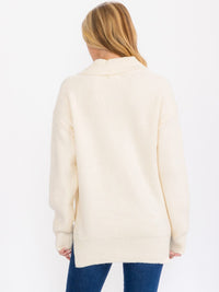 WOMEN'S LONG SLEEVE COLLAR HIGH-LOW PULLOVER SWEATER