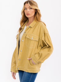 WOMEN'S LONG SLEEVE FRONT POCKET BUTTON UP DENIM JACKET
