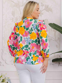PLUS SIZE LONG SLEEVE BUTTON UP FLORAL BLOUSE