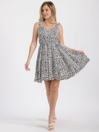 WOMEN'S SLEEVELESS BACK TIE ELASTIC WAIST FLORAL MINI DRESS