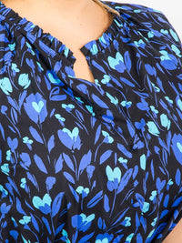 PLUS SIZE SHORT SLEEVE FRONT POCKETS BUTTON CLOSURE TIERED FLORAL MIDI DRESS