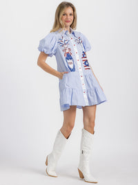 WOMEN'S SHORT PUFF SLEEVE POCKETS TIERED SEQUINS GRAPHIC MINI DRESS