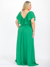 PLUS SIZE SHORT SLEEVE OFF SHOULDER ELASTIC WAIST MAXI DRESS
