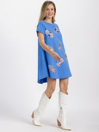 WOMEN'S SHORT SLEEVE SEQUINS GRAPHIC TUNIC MINI DRESS