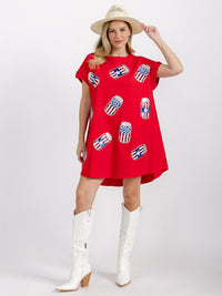 WOMEN'S SHORT SLEEVE SEQUINS GRAPHIC TUNIC MINI DRESS