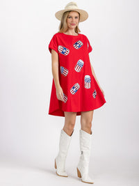 WOMEN'S SHORT SLEEVE SEQUINS GRAPHIC TUNIC MINI DRESS