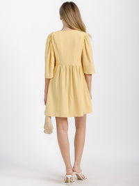 WOMEN'S SHORT SLEEVE V-NECK FRONT POCKETS TUNIC MINI DRESS