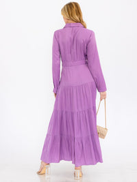 WOMEN'S LONG SLEEVE BUTTON UP TIERED MAXI DRESS