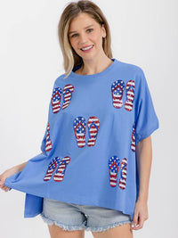 WOMEN'S SHORT SLEEVE HIGH-LOW GRAPHIC PATRIOTIC SHIRT