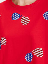 WOMEN'S SHORT SLEEVE HIGH-LOW GRAPHIC PATRIOTIC SHIRT
