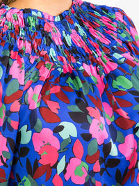 PLUS SIZE LONG SLEEVE MOCK NECK SMOCK FLORAL BLOUSE