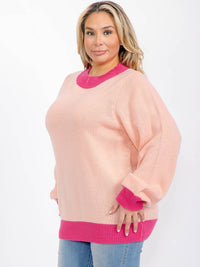 PLUS SIZE LONG SLEEVE COLORBLOCK PULLOVER SWEATER