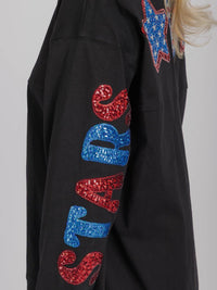 WOMEN'S LONG SLEEVE HIGH-LOW GRAPHIC PATRIOTIC SHIRT