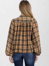WOMEN'S LONG SLEEVE BUTTON UP PLAID BLOUSE