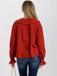 WOMEN'S LONG SLEEVE BUTTON UP DETAILED BLOUSE