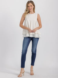 WOMEN'S SLEEVELESS PLEATED RUFFLE BOTTOM HEM TANK TOP