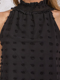 WOMEN'S SLEEVELESS HELTER NECK SWISS DETAILED MINI DRESS