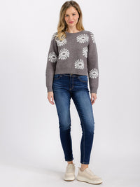 WOMEN'S LONG SLEEVE MULTI PRINT PULLOVER SWEATER