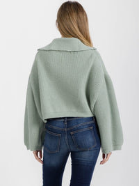 WOMEN'S LONG SLEEVE ZIP UP RIBBED PULLOVER SWEATER