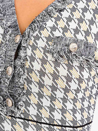 WOMEN'S LONG SLEEVE BUTTON UP FIT & FLARE MULTI MINI DRESS