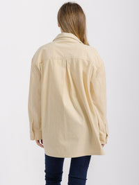 WOMEN'S LONG SLEEVE BUTTON CLOSURE FRONT POCKET HIGH-LOW CORDUROY SHACKET