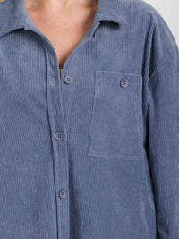 WOMEN'S LONG SLEEVE BUTTON CLOSURE FRONT POCKET HIGH-LOW CORDUROY SHACKET