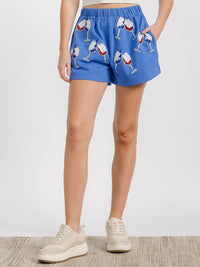 WOMEN'S ELASTIC WAIST FRONT POCKET GRAPHIC SEQUINS PATRIOTIC MINI SHORT