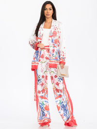 WOMEN'S LONG SLEEVE CARDIGAN & WIDE LEG PANTS FLORAL PRINT 2PC. SET