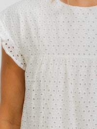 WOMEN'S SHORT SLEEVES EYELET BABYDOLL TIERED MINI DRESS