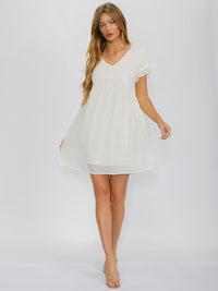 WOMEN'S SHORT SLEEVES FRONT POCKETS V-NECK MINI DRESS
