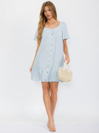 WOMEN'S SHORT SLEEVES BUTTON CLOSURE TUNIC MINI DRESS