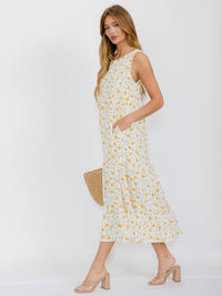WOMEN'S SLEEVELESS FRONT POCKETSOPEN BACK FLORAL MAXI DRESS