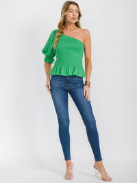 WOMEN'S ONE SHOULDER SMOCK RUFFLE PEPLUM TOP
