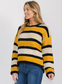 WOMEN'S LONG SLEEVE COLORBLOCK STRIPES KNIT PULLOVER SWEATER