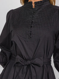 WOMEN'S LONG SLEEVE BUTTON UP SELF TIE POCKETS TIERED MINI DRESS