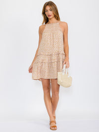 WOMEN'S SLEEVELESS SMOCK TIERED FLORAL MINI DRESS