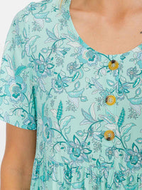 WOMEN'S SHORT SLEEVES BUTTON CLOSURE TUNIC FLORAL MINI DRESS