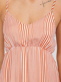 WOMEN'S SLEEVELESS V-NECK ELASTIC WAIST STRIPES MAXI DRESS