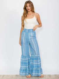 WOMEN'S ELASTIC WAIST COLORBLOCK PRINTED PALAZZO PANTS