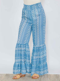 WOMEN'S ELASTIC WAIST COLORBLOCK PRINTED PALAZZO PANTS