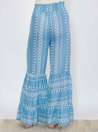 WOMEN'S ELASTIC WAIST COLORBLOCK PRINTED PALAZZO PANTS