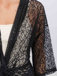 WOMEN'S SHORT SLEEVE SELF TIE LACE KIMONO
