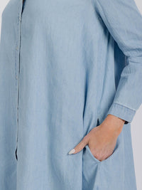 WOMEN'S 3/4 SLEEVE FRONT POCKETS WASHED TUNIC DENIM MINI DRESS (Copy)