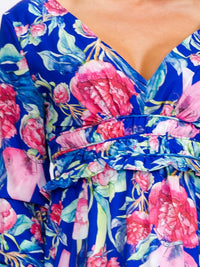 WOMEN'S LONG SLEEVE V-NECK FRONT SLIT FLORAL PRINT MAXI DRESS