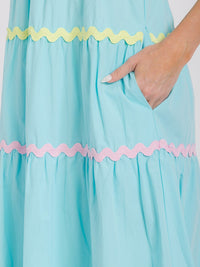 WOMEN'S SLEEVELESS SQUARE NECK SMOCK FRONT POCKETS TIERED MAXI DRESS
