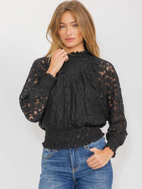 WOMEN'S LONG SLEEVE MOCK NECK LACE BLOUSE