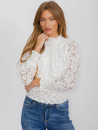 WOMEN'S LONG SLEEVE MOCK NECK LACE BLOUSE