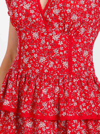 WOMEN'S SHORT SLEEVE SURPLICE TIERED RUFFLE FLORAL MINI DRESS ROMPER