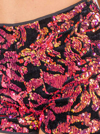 WOMEN'S SLEEVELESS CROP TOP & ZIP UP MINI SHORT SEQUINS DETAILED 2PC SET